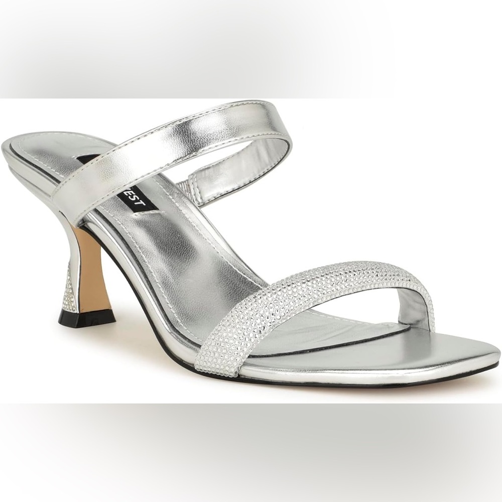 Nine West Silver Rhinestone Heels 9.5 Evening Event Wedding Guest‎ Bride NWT
